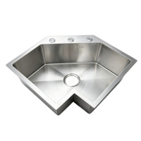 Évier de cuisine en acier inoxydable 304 en forme de L, évier d'angle fait main en forme de V pour armoire d'angle de cuisine