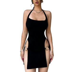 Vestido Halter de Color Sólido para Mujer, Novedad de Verano 2025, Sexy, con Espalda Descubierta, Corte en A, Estampado Vintage, Cintura Elástica, Ropa de Club - Product Image 1