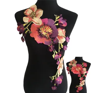 Новейший дизайн, Красочные розы, 3D цветочные патчи, вышивка, Кружевная аппликация, вязаная граница, кружевная отделка для женского платья