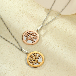 Collier ras du cou classique avec grand pendentif Arbre de <span class=keywords><strong>Vie</strong></span>, en acier inoxydable 316L inaltérable, plaqué or rose/or 18 carats, tendance, personnalisé pour femme - Product Image 1