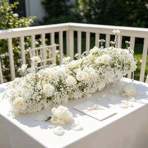 DKB Factory Wholesale Artificial Flower Runner White Rose Silk Aisle Flower Runner Table Centerpiece Wedding Arrangements - Product Image 1