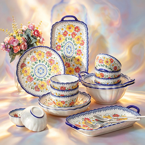 Juegos de Vajilla de Porcelana Real Europea, Estilo Nórdico, Hechos a Mano, con Diseño Floral, Platos de Cerámica de Lujo para el Regreso a Clases, Aptos para Microondas - Product Image 5