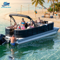 Bateau ponton de divertissement en aluminium de 23 pieds et 90 CV avec pont spacieux, sièges lounge, table de bar, haut-parleurs de musique et éclairage LED pour le tourisme