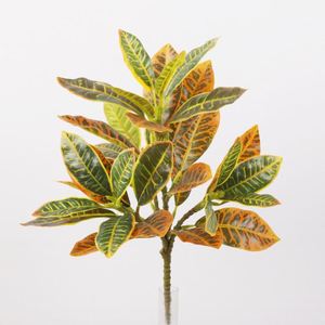Vente en Gros Artificielle Codiaeum Variegatum Lucky Leaf Plante Maison Jardin Décoration Changement de Couleur Feuilles de Bois 32.5cm X 24cm - Product Image 1