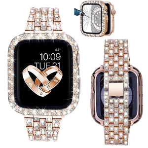 Bijoux pour femmes étui en diamant + <span class=keywords><strong>bracelet</strong></span> pour <span class=keywords><strong>Apple</strong></span> <span class=keywords><strong>Watch</strong></span> <span class=keywords><strong>SE</strong></span> 7 41/45mm 40/44mm 38/42mm <span class=keywords><strong>Bracelet</strong></span> de couverture en métal pour iWatch 8 Band Series - Product Image 1