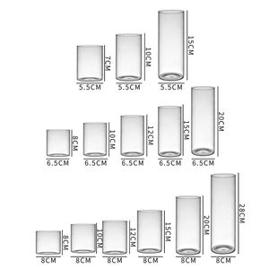 Vase en verre cylindrique pour la décoration de la maison et de mariage, vase élégant et formel avec porte-bougies et lanternes - Product Image 2