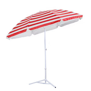 Toldo al aire libre Sombrilla de playa a rayas Logotipo de impresión personalizado <span class=keywords><strong>Patio</strong></span> barato Silla de playa Paraguas Raya Blanca Roja - Product Image 5