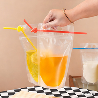 Pochette de boisson au café réutilisable à haute transparence sac à fermeture éclair pour emballage liquide de boisson au thé au lait de jus
