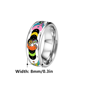 Anillo de banda ancha de acero inoxidable <span class=keywords><strong>Dina</strong></span> American Graffiti Moon Phase Girl, diseño de estrella y luna, estilo vintage, joyería de moda al por mayor - Product Image 6