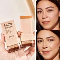 Stick de Fond de Teint et Anti-Cernes Mat à Couvrance Totale 5 Couleurs Léger avec Poudre Compacte Éclaircissante pour Maquillage Peau Foncée et Éponge Illuminatrice