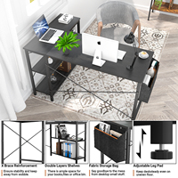Bureau d'ordinateur moderne en bois en forme de L avec étagères ouvertes, petit poste de travail pour bureau à domicile, rangement d'angle réversible, support pour sac et crochet pour casque