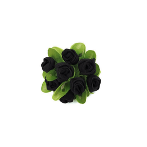 Fiore decorativo in tessuto Ilan da 14 mm nero con foglie verdi per artigianato e decorazioni - Product Image 2