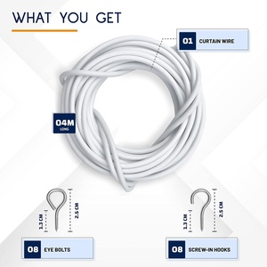 Easy Installation <strong>Curtain</strong> <strong>Wire</strong> Hooks Set 4 Meter <strong>Kit</strong> with 8-Eye 8-Hook Multipurpose for Windows - Product Image 2