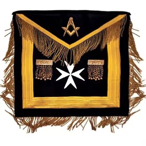 Tablier maçonnique brodé sur mesure avec franges dorées et croix de Malte blanche, badge à coudre pour vêtement - Product Image 1