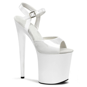 White Leather Platform <b>Pumps</b> With Ankle Strap Stiletto Heel Sexy dancing lady stripping dancer platform pole dancing - Product Image 1