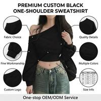 Top Corto Asimétrico de un Solo Hombro para Mujer, con Logotipo Bordado Personalizado, Estilo Y2K, Moda Urbana, Color Negro, Venta al Por Mayor