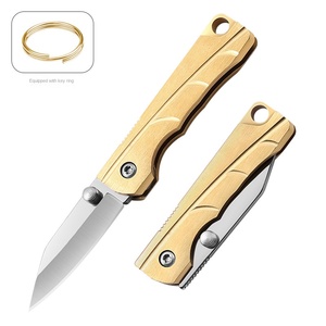 Mini couteau spécial porte-clés en acier inoxydable Couteau pliant portable d'autodéfense d'extérieur Manche en laiton EDC Lame droite DIY OEM - Product Image 6