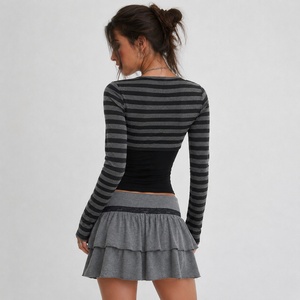 Trendy Y2K Streetwear Slim Fit Knitted 2Pcs Set Lace Trim Cami <b>Top</b> + Long Sleeve <b>Crop</b> <b>Top</b> for Women Casual Party Outfit - Product Image 6