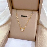 Kalung Wanita Baja Anti Karat Lapis PVD Tahan Air Grosir, Liontin Pohon Kehidupan, Zirkon, Hati, Bulan, Berlapis Emas 18K