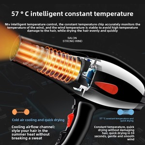Secador de Pelo de Alta Potencia de 2200W con Aire Alternado Frío y Caliente para Uso Doméstico, Estilizado Profesional para Mujeres y Hombres - Product Image 3