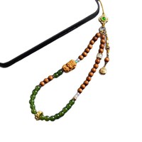 Cordon de téléphone portable Mu Spoon exquis avec pendentif en calcédoine et bois de santal, sac porte-bonheur, dragonne anti-perte, style national vintage, modèle 565