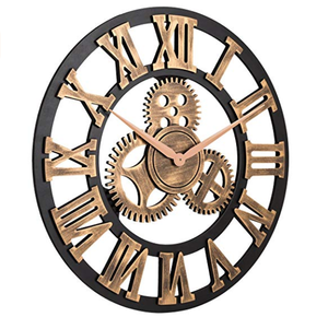 Roman Numerals Retro Rustic Vintage Big Wooden 23 Inch Antique Bronze Gear Wall <b>Clock</b> - Product Image 2