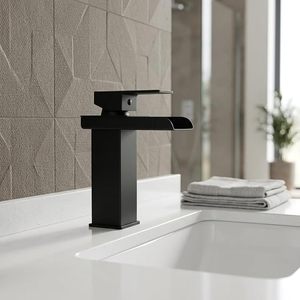 Grifo de Baño Monomando Cascada para Lavabo de Encimera, Acero Inoxidable, Negro Mate - Product Image 1