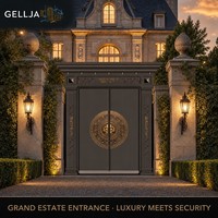 Porte d'entrée double en acier inoxydable de luxe GELLJA avec médaillon en bronze, certifiée CE pour villa