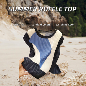 Top de Verano sin Mangas para Mujer, con Volantes, Plisado Irregular, Estampado con Bloques de Color, Transpirable, Ecológico, con Diseño Náutico de Diamantes - Product Image 2