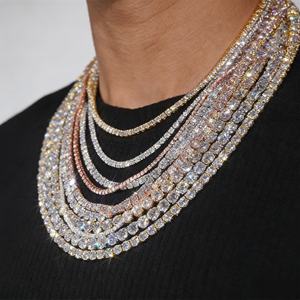 Cadena de tenis de lujo para hombre y mujer, estilo hip hop, con diamantes de laboratorio de 2MM, 3MM, 4MM, 5MM, plata S925, moissanita VVS, joyería fina. - Product Image 6