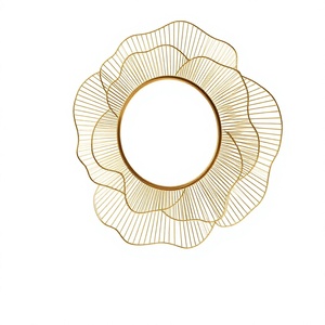 Elegant Modern Iron Wall <b>Mirror</b> with <b>Gold</b> Wire Flower Frame Stylish Round Decorative <b>Mirror</b> Living Room Bedroom - Product Image 1