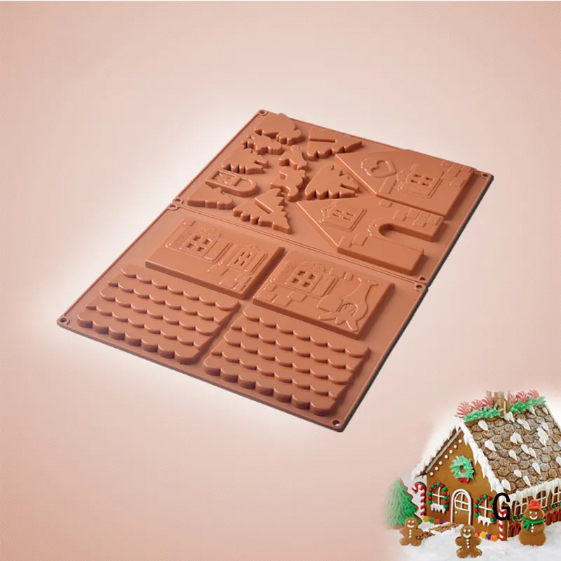 Giáng Sinh Bánh Sô Cô La Jelly Ice Silicone Fondant Khuôn 3D Giáng Sinh Gingerbread House Silicone Khuôn Chất Lượng Cao