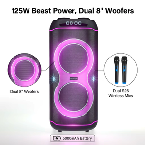 Altavoz inalámbrico tipo boombox para fiestas con dos micrófonos de mano - Product Image 2