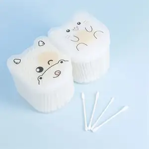 Boîte en forme de chat 300 pièces bâton de papier tête en spirale Micro-tige bébé coton-tige pas cher coton-tige - Product Image 1