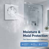Ventilateur d'extraction carré pour salle de bain avec volet à fermeture automatique, empêchant le reflux d'air, moteur en cuivre pur, boîtier ABS anti-éclaboussures