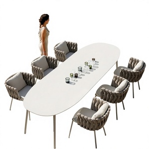 Set da Giardino Minimalista Europeo in Alluminio Pressofuso con Tavoli, Sedie e Poltrone da Esterno, Design Premium con <span class=keywords><strong>Intreccio</strong></span> in Corda e <span class=keywords><strong>Vimini</strong></span> - Product Image 1