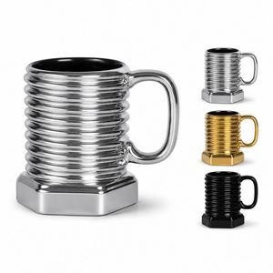 Custom Logo Ribbed Ceramic Coffee <b>Mug</b> with Handle Electroplated Metallic Finish <b>Tea</b> Cup for Promotional Gifts and Office Use - Product Image 1