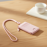 Dompet Gantung Leher Gaya Korea untuk Pelajar, Dompet Koin Mini Ultra Tipis dan Pendek, Mudah Dibawa, Bahan PU dengan Ritsleting