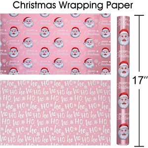 MAYPLUSS Pink Christmas Wrapping <b>Paper</b> 17in X 33ft Santa Design Coated <b>Paper</b> Gift <b>Wrap</b> for Holiday Season - Product Image 4