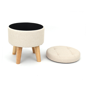 Customized Modern Living Room Furniture Faux Linen <strong>Storage</strong> <strong>Stool</strong> with Wooden Feet - Product Image 5