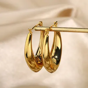 Custom 14K 18K Gold Plated Stainless Steel Women Hoop Earrings Set Fashion Jewelry Clip On Stud Drop Earrings