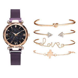 5 uds relojes de lujo para mujer conjunto magnético cielo estrellado reloj femenino moda señoras reloj de pulsera de cuarzo - Product Image 5