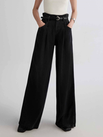 OEM OED Pantalon en denim à taille haute pour femmes Droit Respirant en coton avec logo brodé Tissé en relief Décontracté Bord à volants Taille