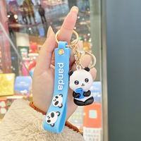 Porte-clés en silicone Kawaii Panda avec cordon en caoutchouc, breloques pour sacs, vente en gros, pour cadeaux promotionnels de détail