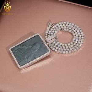 Квадратный VVS Муассанит, зеленый нефрит, Иисус, кулон, ювелирные изделия, модные подвески, Алмазный тестер - Product Image 6