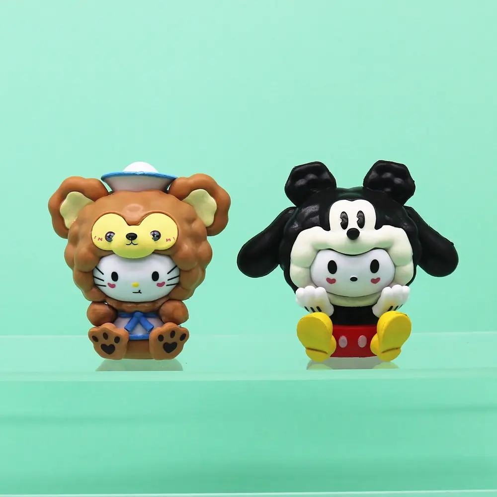 Encantadoras figuras de acción lindas 3D dibujos animados PVC Mickey Kuromi Kitty Melody figura de acción muñeca colgante coche Decoración Accesorios Juguetes