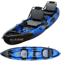 Kayak de pêche familial 2 + 1 pour loisirs, canoë en plastique, siège double, 3 personnes assis sur le toit, OEM et ODM