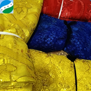 Large <strong>Quantity</strong> Woven <strong>100</strong>%<strong>polyester</strong> Embroider Sequins Soft Mesh Fabric Stock Lot - Product Image 1