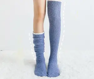 Winter verdickte warme Plüsch Korallen samt über Knie hohe Strümpfe Beinlinge Damen lange Socken