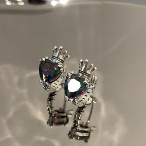 Orecchini a perno con cuore in argento tibetano e corona in cristallo con strass, gioielli romantici da donna, idea regalo - Product Image 5